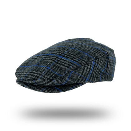Plaid Flat Cap - Wool Blend - Dark Grey Blue