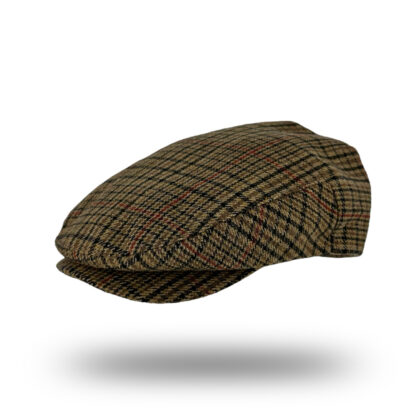 Plaid Flat Cap - Wool Blend - Brown Orange