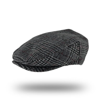 Plaid Flat Cap - Wool Blend - Dark Grey Maroon