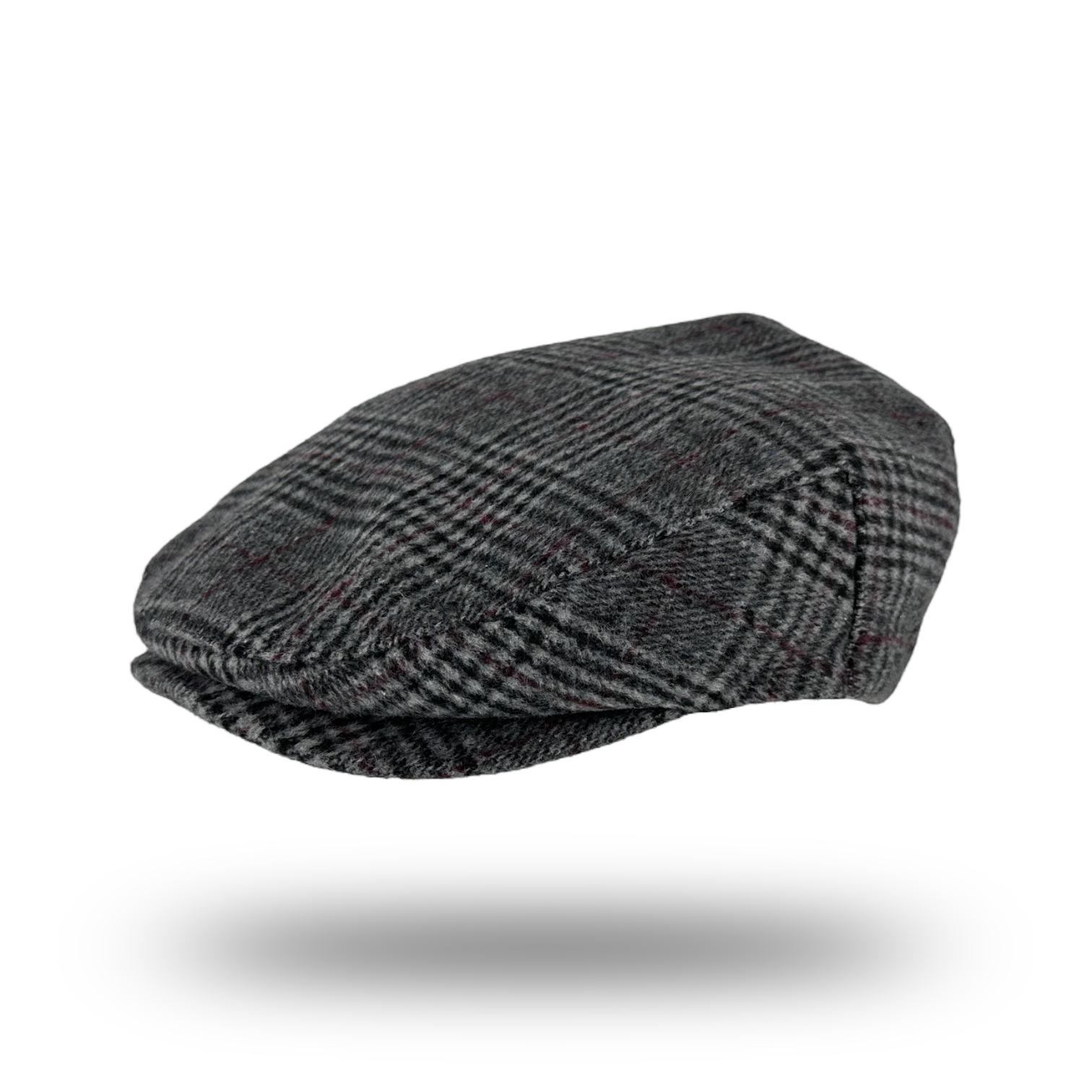 Plaid Flat Cap - Wool Blend - Dark Grey Maroon