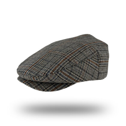 Plaid Flat Cap - Wool Blend -  Light Grey Orange