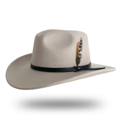 Wool Felt Fedora Hat With Feather - Cream
